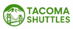 Tacoma Shuttles logo with green circle emblem of Tacoma Narrows Bridge and Mount Rainier, wordmark on the right